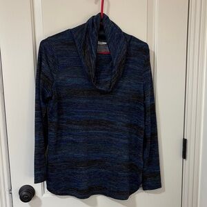 Cowl Neck Sweater - Variegated Blue and Black